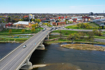 Aerial vehicles on the Lorne Bridge into Brantford, Ontario, Canada