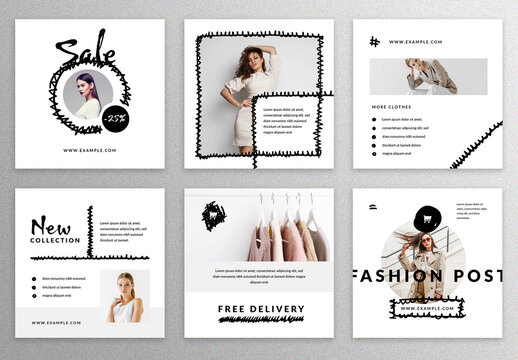 Minimal Social Media Layouts with Black Sketch Elements