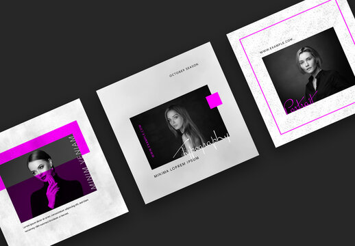 Minimal Social Media Layouts with Bright Pink Elements