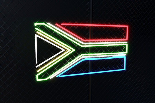Illuminated South African flag on chainlink fence