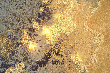 Orange, gold and blue marble texture with sparkles. Abstract vector background