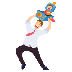 Happy dad playing with his astronaut son