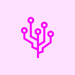 Digital Tech Tree Icon. Abstract Vector Technology Tree Logo