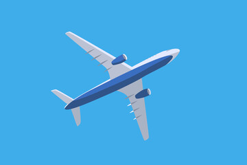 Passenger plane in flight on a blue background. Vector illustration of an airplane