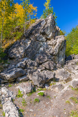 A marble rock in Ruskeala marble quarry in Russian Karelia
