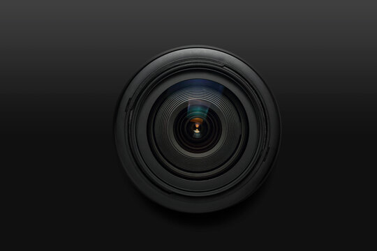 professional camera lens on black