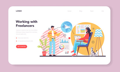 Freelance or outsoursing web banner or landing page. People working remotely