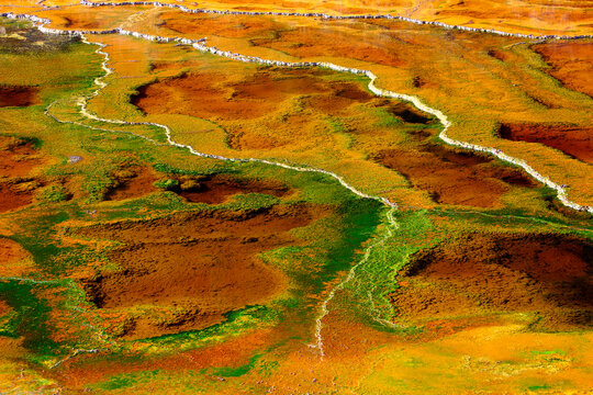 Blood red mineral laden water in the Rio Tinto river in the Minas de Riotinto mining area, Huelva province, Spain