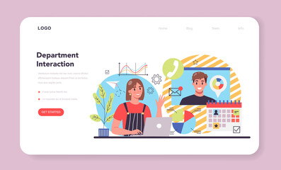 Interaction of departments web banner or landing page. Business teamwork