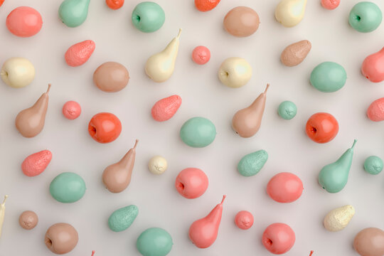 Three dimensional render of pastel colored fruits