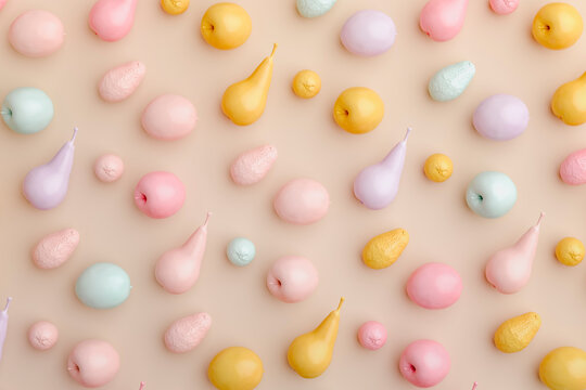 Three dimensional render of pastel colored fruits