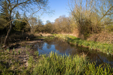 Hampshire, England, UK. 2021.  The River Test close to Stockbridge in rural Hampshire. A world famous chalk stream known for fly fishing.