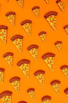 Three dimensional render of pizza slices on orange background