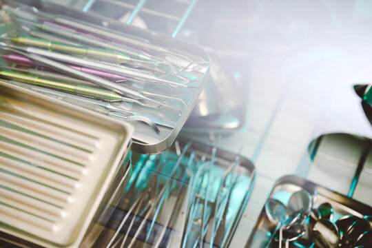 Dental tools being disinfected in autoclave