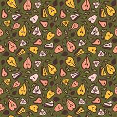 Seamless pattern with pear. Vector hand-drawn fruit background. Pattern for printing on fabric or wallpaper