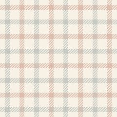 Plaid pattern tattersall in pink, grey, white. Seamless windowpane tartan check plaid graphic for shirt, dress, skirt, handkerchief, other modern spring summer autumn fashion textile print.
