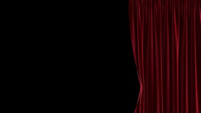 Animation of the right red velvet curtain, including a black and white mask, to create a transparent background. High-quality 4K animation.