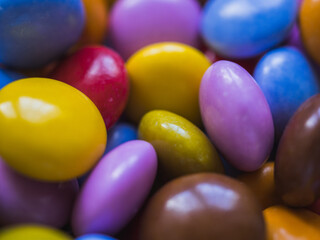 Top view of colorful chocolate candy.  Colorful background
