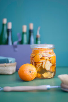 DIY cleaning supplies made from vinegar and orange peel