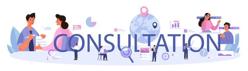 Consultation typographic header. Research and recommendation. Strategy