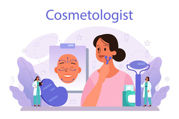 Cosmetologist concept, skin care and treatment. Young woman treating