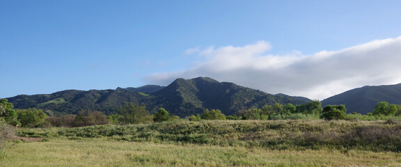 Panoramic view of the Santa Ynez Mountains in southern California seen from the north side
