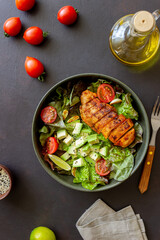 Salad with chicken, avocado and tomatoes. Healthy eating. Vegetarian food.