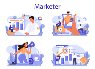 Marketer concept set. Advertising and marketing concept. Business strategy
