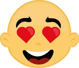 Fototapeta premium Vector emoticon illustration of a bald man's face with heart-shaped eyes and an expression of love