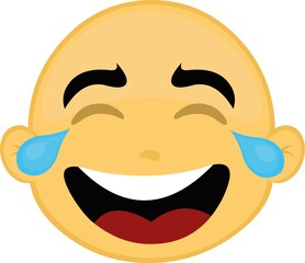Vector illustration of the face of a bald and yellow character with a happy expression and laughing tears