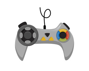 Joystick. Cartoon video game console. Entertainment play technology. Gamepad  icon. Game-play console isolated on white background