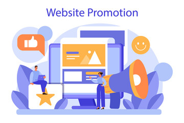 Website promotion concept. Online business promotion with a commercial