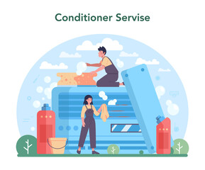 Air conditioning repair and instalation service. Repairman installing