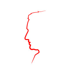 Red detailed realistic mans face profile in single line on white