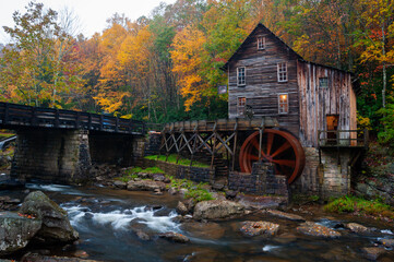 Historic Glade Creek Grist Mill in Autumn - Glade Creek Falls - Long Exposure Waterfall - Babcock State Park - West Virginia