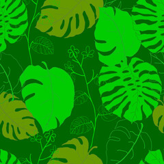 Seamless pattern with hand draw tropical leaves