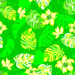 Seamless pattern with hand draw tropical leaves