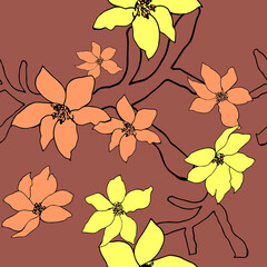 Seamless floral pattern with hand draw spring flower