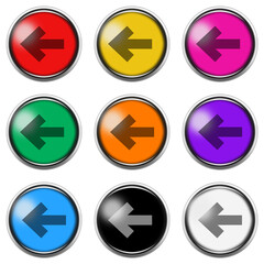 Left arrow sign button icon set isolated on white with clipping path 3d illustration
