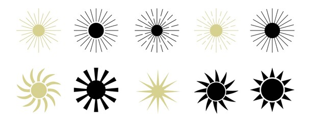 Set of ten sun icons. Vector illustration.