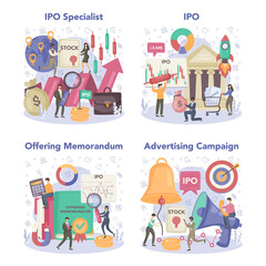 Initial Public Offerings specialist set. IPO consultant. Investing strategy