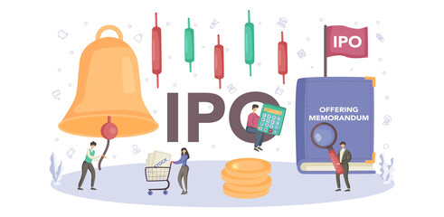 Initial Public Offerings typographic header. IPO consultant.