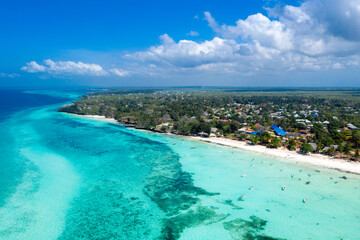 Tropical Sea. Amazing bird eyes view in Zanzibar
