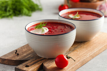 Borscht traditional Ukrainian or Russian beetroot soup