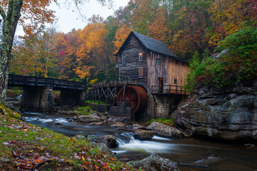 Historic Glade Creek Grist Mill in Autumn - Glade Creek Falls - Long Exposure Waterfall - Babcock...