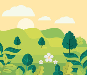 green hills trees