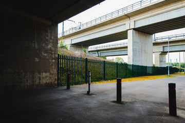 Urban space with a bridge and viaduct.