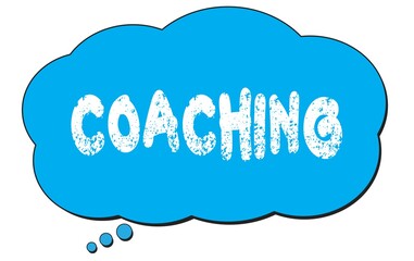 COACHING text written on a blue thought bubble.