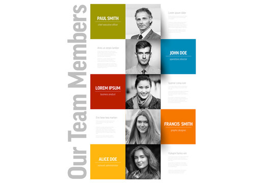 Company Team Color Presentation Layout with Black and White Photos