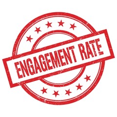 ENGAGEMENT RATE text written on red vintage round stamp.